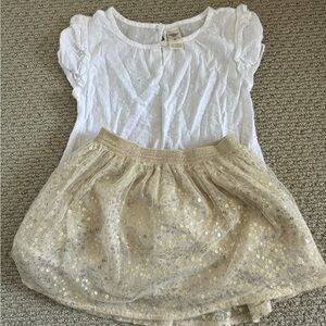 Osh Gosh White Top and Gold Sequin Skirt Set